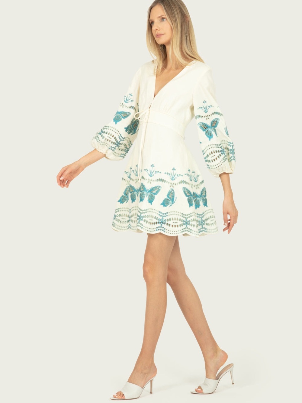 Secret Mission Butterfly Priscilla Dress, Cotton Linen with Embroidery, $695.00 - Picture 8 of 9